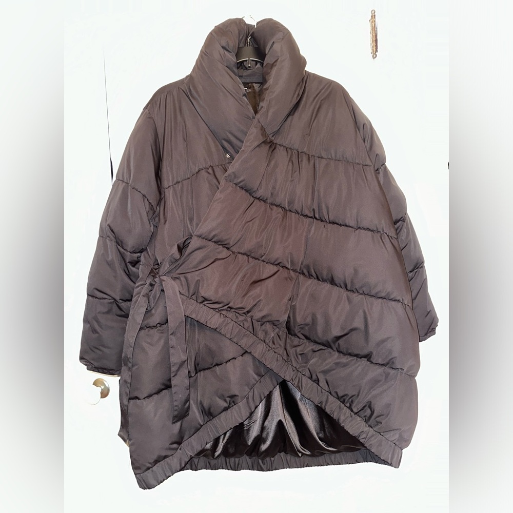 Universal Standard Asymmetrical Puffer Coat.
